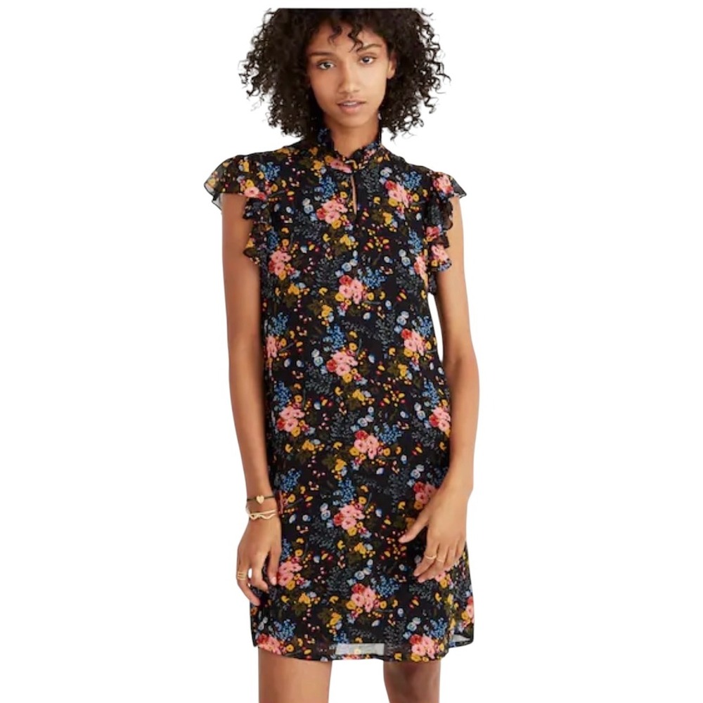 Madewell x No. 6 Silk Beacon Floral‎ Ruffle Neck Flutter Sleeve Dress Size 4